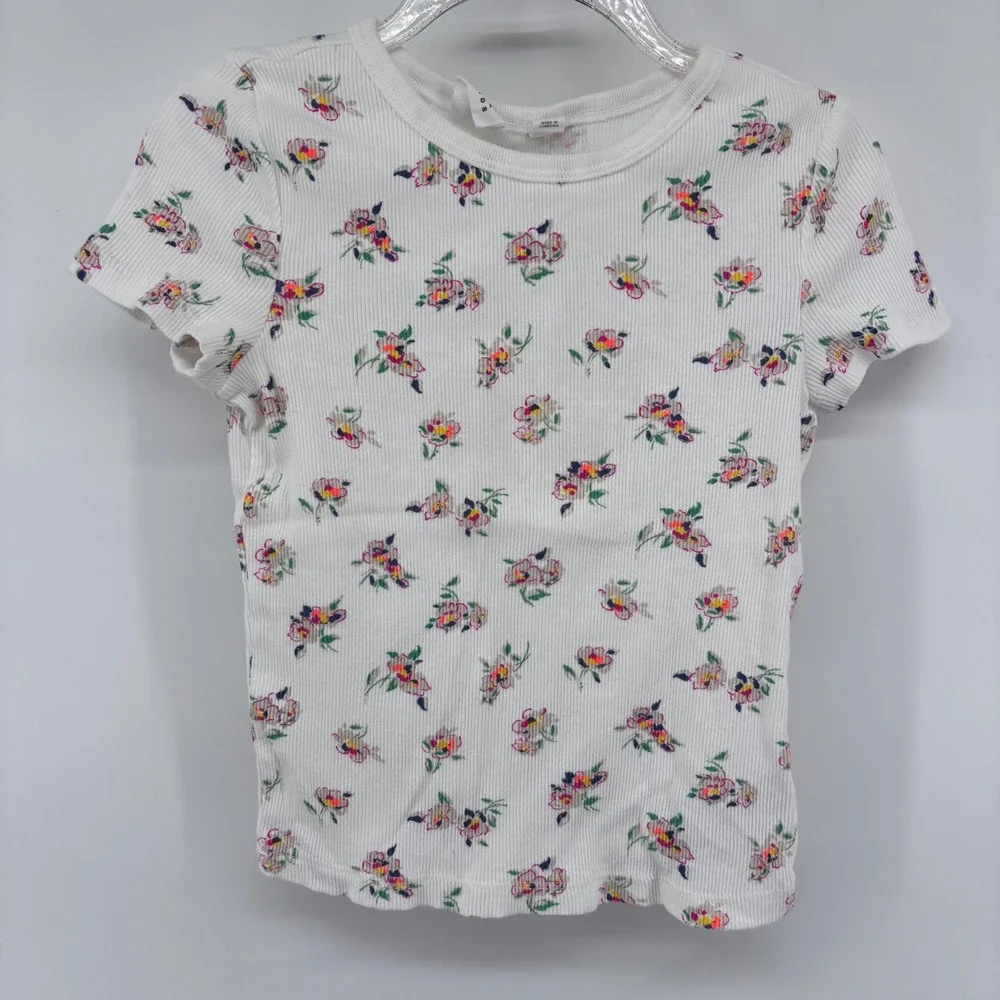 GAP Kids Floral Print Ribbed T-Shirt‎ Girls Crew Neck Short Sleeve Top